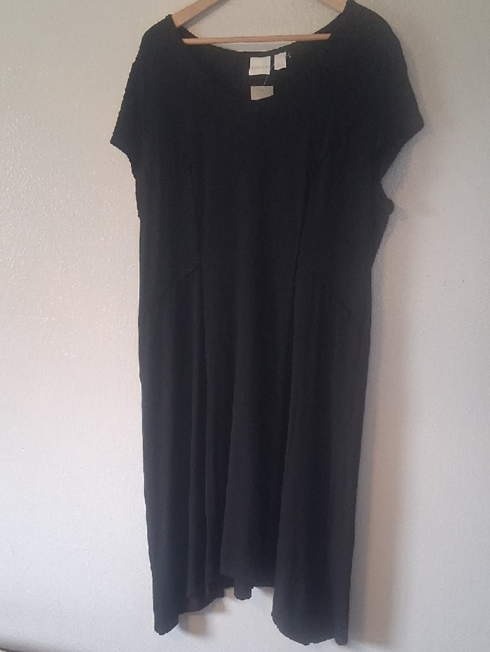 Chicos Sydney Seamed Short Sleeve Dress Black Stretch Lagenlook Size 3 (XL)